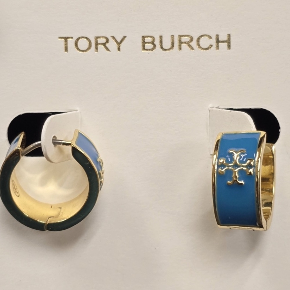 Tory Burch Gold & Turquoise Huggie Earrings New Retail:$170